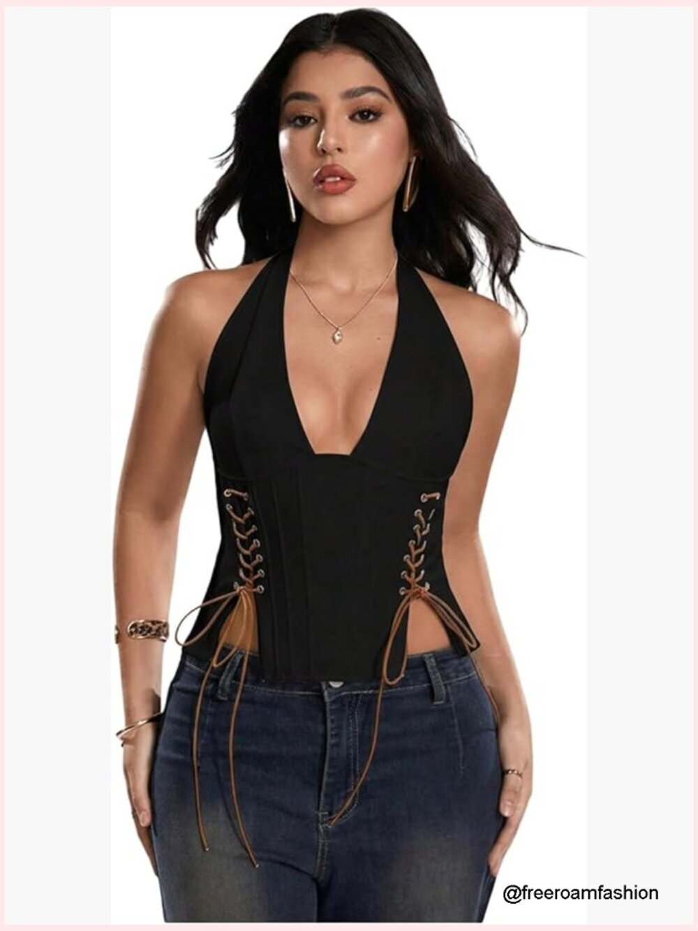 Halter Lace Up Corset Crop Top Y2K Going Out Cowgirl Tank